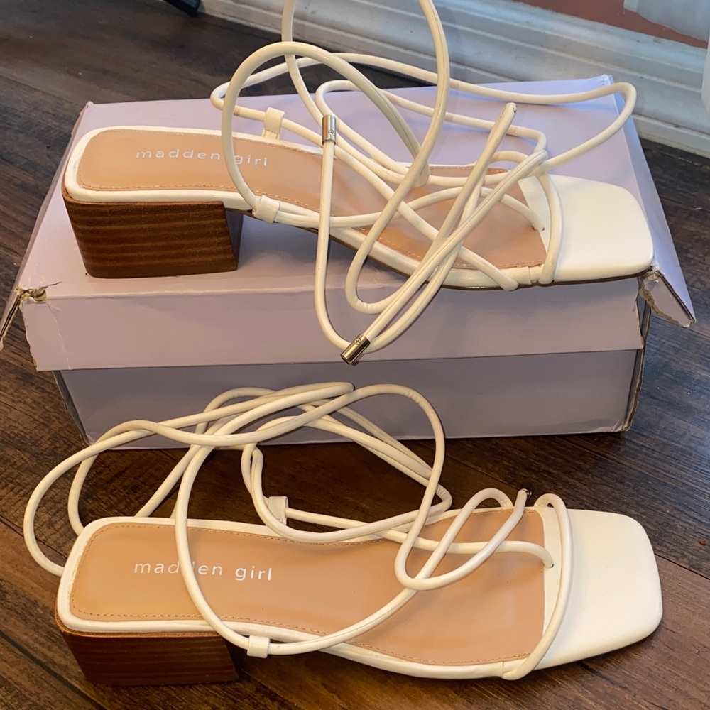 Madden Girl White Strappy Sandals with Block Heel